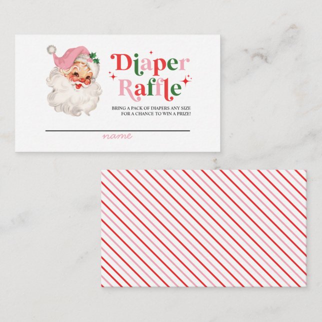 Retro Pink Santa Baby Shower Diaper Raffle Enclosure Card (Front/Back)
