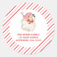 Retro Pink Santa christmas address label