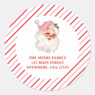 Retro Pink Santa christmas address label