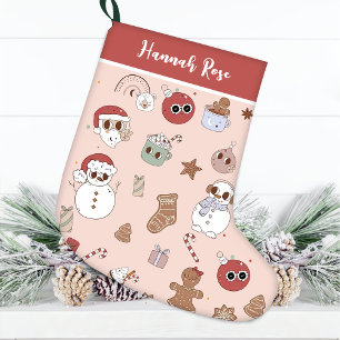 Retro Pink Santa Christmas Stocking