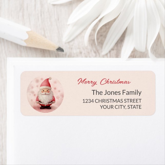 Retro Pink Santa Claus Christmas Label (Insitu)