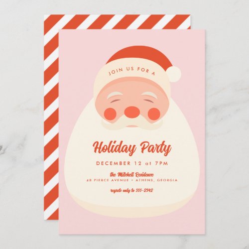 Retro Pink Santa Claus Christmas Party Invitation