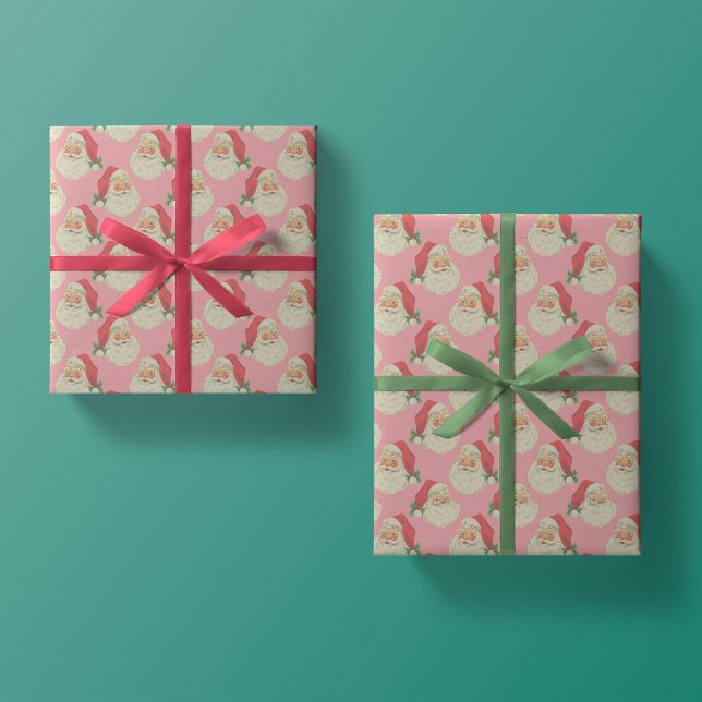 Retro Pink Santa Claus Christmas Wrapping Paper (Creator Uploaded)