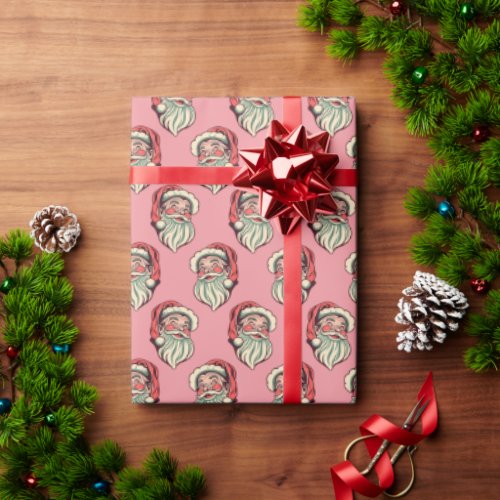 Retro Pink Santa Claus Christmas Wrapping Paper