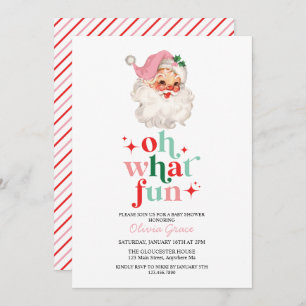 Retro Pink Santa oh what fun Baby Shower Invitation