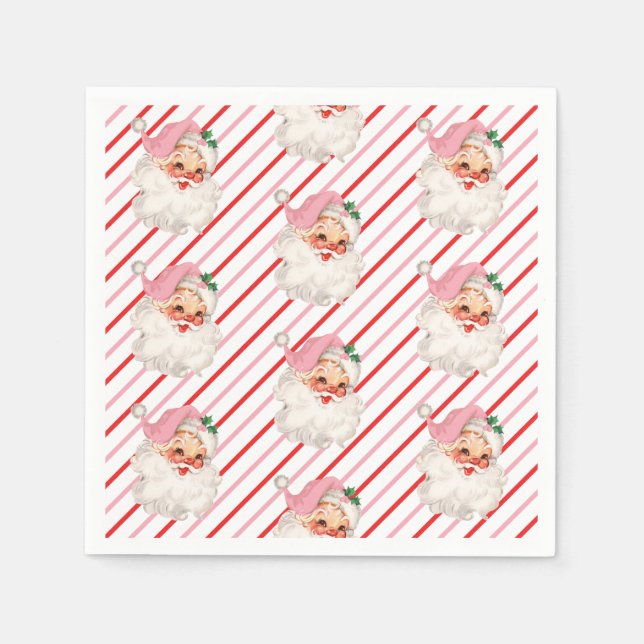 Retro Pink Santa Oh What Fun Napkins (Front)