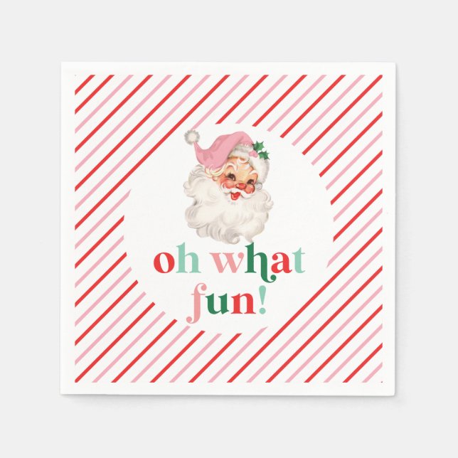 Retro Pink Santa Oh What Fun Napkins (Front)