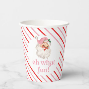 Retro Pink Santa Oh What Fun Paper Cups