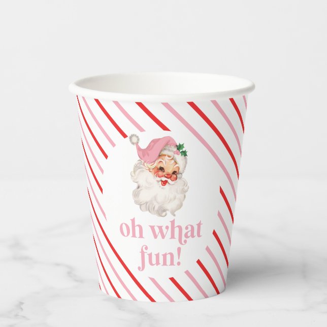 Retro Pink Santa Oh What Fun Paper Cups (Front)