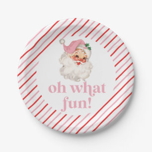 Retro Pink Santa Oh What Fun Paper Plates