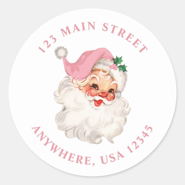 Retro pink santa retro address label (Front)