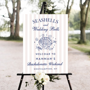 Retro Pink Seashells & Wedding Bell Welcome Sign