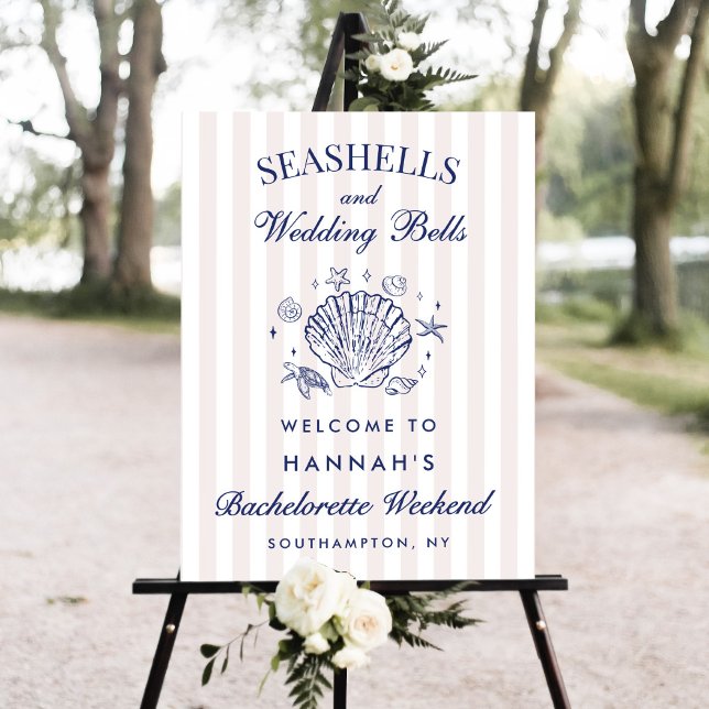 Retro Pink Seashells & Wedding Bell Welcome Sign (Creator Uploaded)