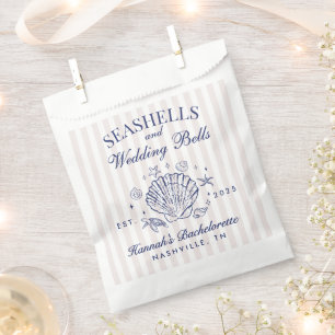 Retro Pink Seashells & Wedding Bells Bachelorette Favor Bag