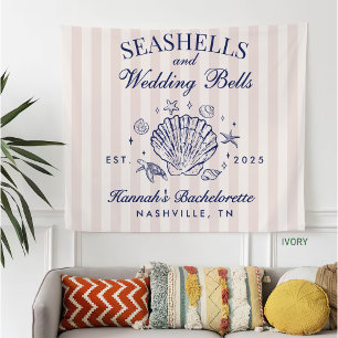 Retro Pink Seashells & Wedding Bells Bachelorette Fleece Blanket