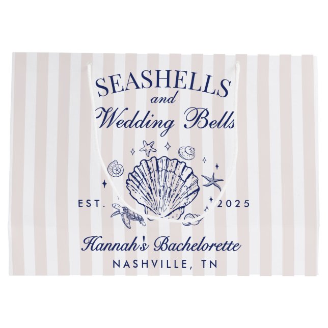 Retro Pink Seashells & Wedding Bells Bachelorette  Large Gift Bag (Back)