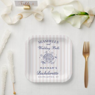Retro Pink Seashells & Wedding Bells Bachelorette  Paper Plates
