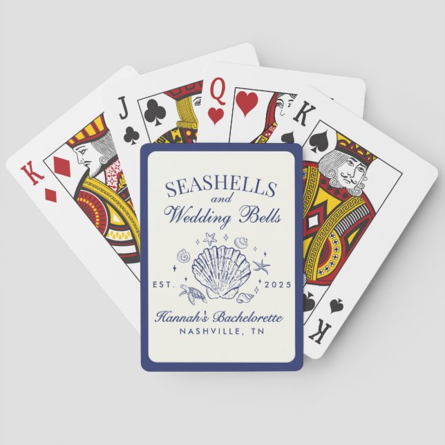 Retro Pink Seashells & Wedding Bells Bachelorette  Poker Cards (Back)