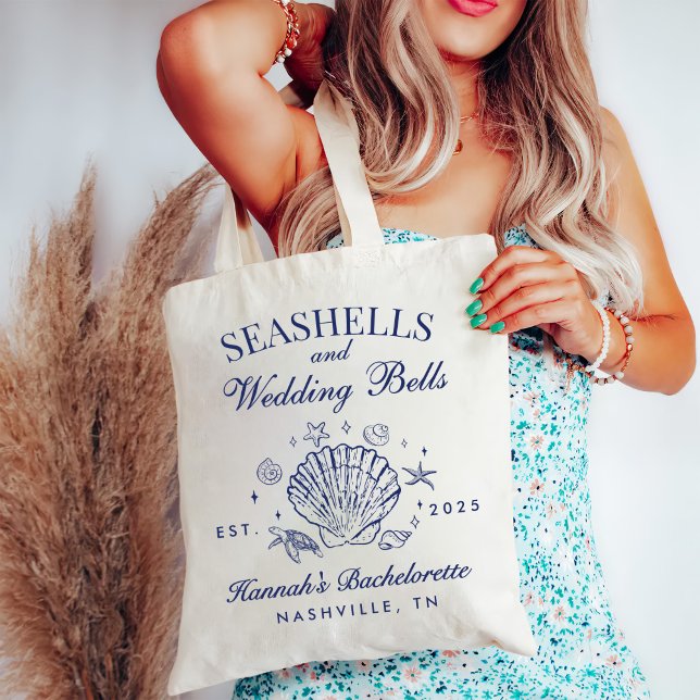 Retro Pink Seashells & Wedding Bells Bachelorette  Tote Bag (Creator Uploaded)