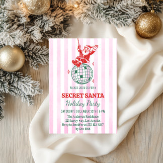 Retro Pink Secret Santa Disco Holiday Party        Invitation