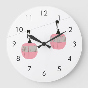 Retro Pink Ski Gondola Lift Skiers Large Clock