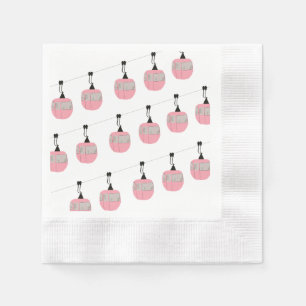Retro Pink Ski Gondola Lift Skiers Napkins