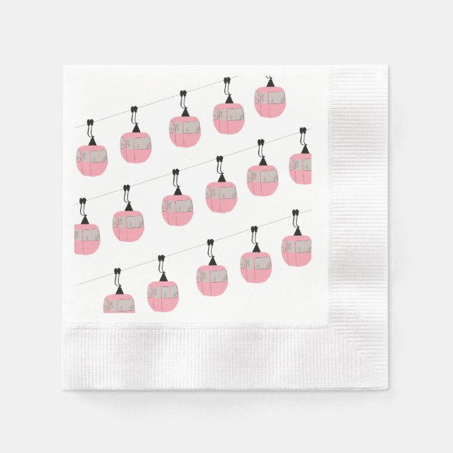 Retro Pink Ski Gondola Lift Skiers  Napkins (Front)