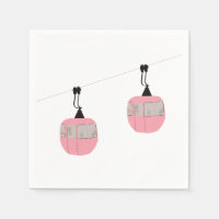 Retro Pink Ski Gondola Lift Skiers