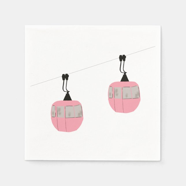 Retro Pink Ski Gondola Lift Skiers Napkins (Front)