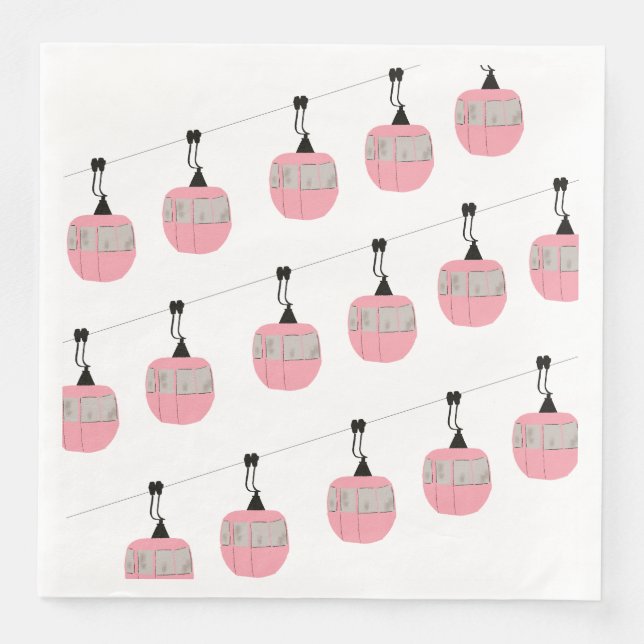 Retro Pink Ski Gondola Lift Skiers  Paper Dinner Napkins (Front)