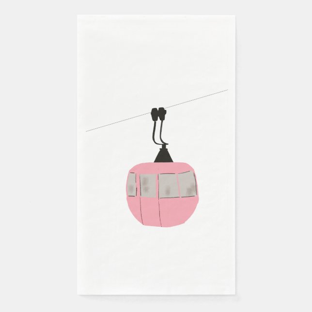 Retro Pink Ski Gondola Lift Skiers Paper Guest Towels (Front)