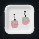 Retro Pink Ski Gondola Lift Skiers  Paper Plates<br><div class="desc">Minimalist pink gondola lift design for skiers and skiing enthusiasts. A pink ski gondola is the perfect personalized festive Christmas holiday gift for him or her. Winter snow Christmas ski skiing skier gifts. Pink ski lift gondola paper plates</div>