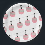 Retro Pink Ski Gondola Lift Skiers  Paper Plates<br><div class="desc">Minimalist pink gondola lift design for skiers and skiing enthusiasts. A pink ski gondola is the perfect personalized festive Christmas holiday gift for him or her. Winter snow Christmas ski skiing skier gifts. Pink ski lift gondola paper plates</div>