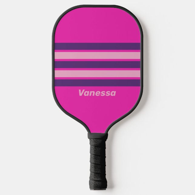 Retro Pink Sky Across Striping with Name Pickleball Paddle (Front)