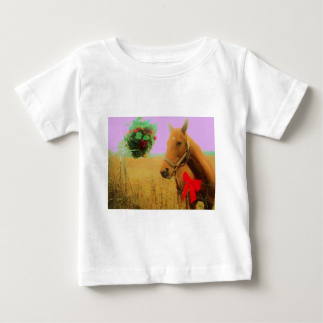 Retro pink sky Christmas Horse Baby T-Shirt (Front)