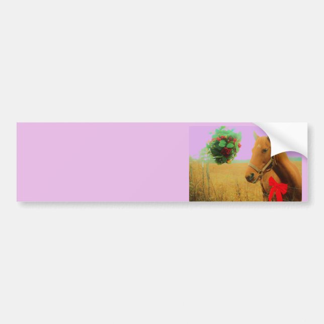 Retro pink sky Christmas Horse Bumper Sticker (Front)