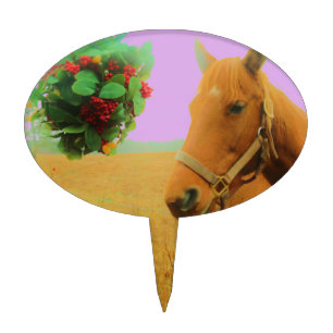Retro pink sky Christmas Horse Cake Topper