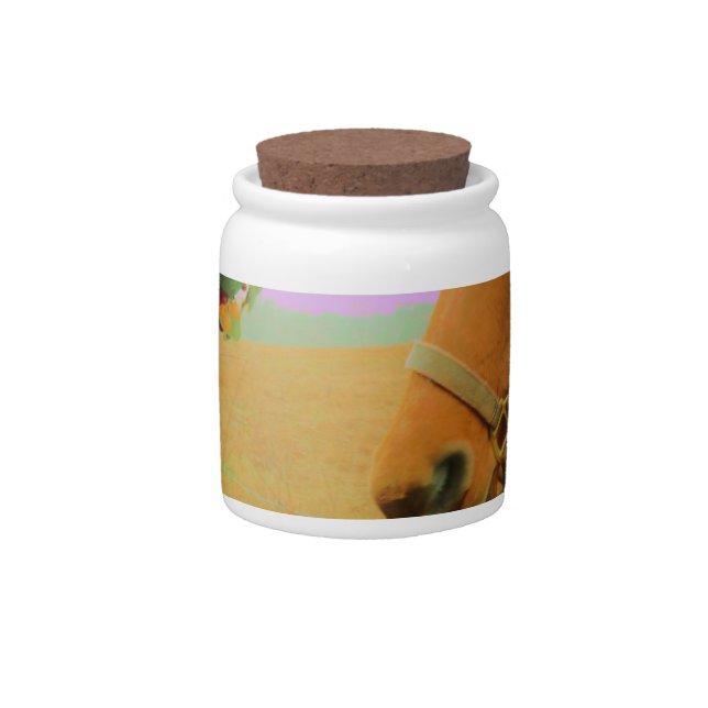 Retro pink sky Christmas Horse Candy Jar (Front)