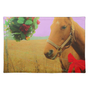 Retro pink sky Christmas Horse Cloth Placemat