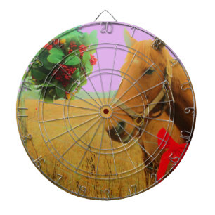 Retro pink sky Christmas Horse Dart Board