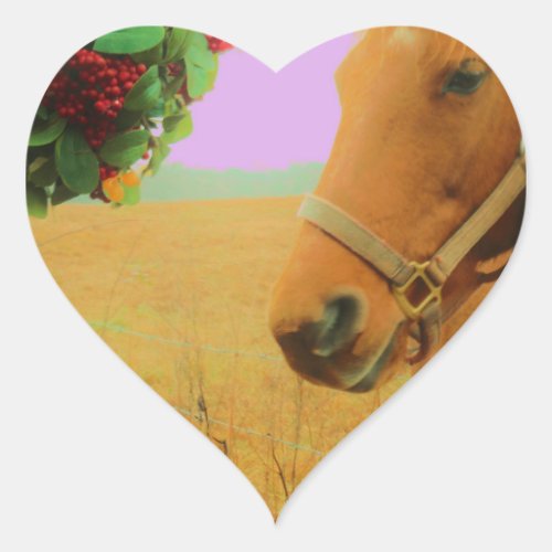 Retro pink sky Christmas Horse Heart Sticker