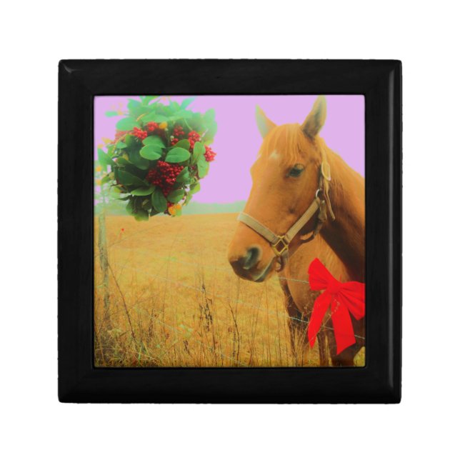 Retro pink sky Christmas Horse Keepsake Box (Front)