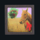 Retro pink sky Christmas Horse Keepsake Box<br><div class="desc">Retro pink sky Christmas Horse Retro pink sky Christmas Horse with Red Bow Choose your background color.Purple background Shown here. Horse with Red Bow Christmas Horse Christmas Horse Photo by Sandy Closs "Kissing under the mistletoe" , " Christmas Horse ", Mistletoe , "funny horse""horse at christmas""christmas horse", christmas, , xmas...</div>