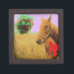 Retro pink sky Christmas Horse Keepsake Box<br><div class="desc">Retro pink sky Christmas Horse Retro pink sky Christmas Horse with Red Bow Choose your background color.Purple background Shown here. Horse with Red Bow Christmas Horse Christmas Horse Photo by Sandy Closs "Kissing under the mistletoe" , " Christmas Horse ", Mistletoe , "funny horse""horse at christmas""christmas horse", christmas, , xmas...</div>