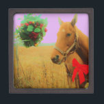 Retro pink sky Christmas Horse Keepsake Box<br><div class="desc">Retro pink sky Christmas Horse Retro pink sky Christmas Horse with Red Bow Choose your background color.Purple background Shown here. Horse with Red Bow Christmas Horse Christmas Horse Photo by Sandy Closs "Kissing under the mistletoe" , " Christmas Horse ", Mistletoe , "funny horse""horse at christmas""christmas horse", christmas, , xmas...</div>