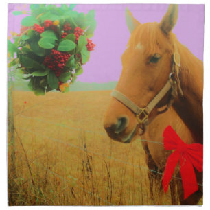Retro pink sky Christmas Horse Napkin