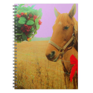 Retro pink sky Christmas Horse Notebook