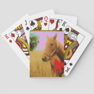 Retro pink sky Christmas Horse Poker Cards