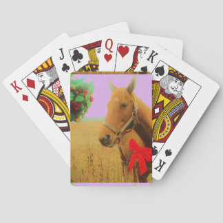 Retro pink sky Christmas Horse Poker Cards