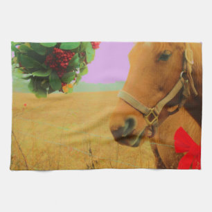 Retro pink sky Christmas Horse Towel
